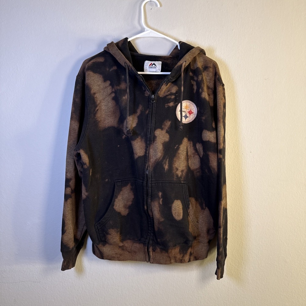 Majestic Pittsburgh Steelers Cotton Polyester Full Zip Hoodie Women's M Tie Dye